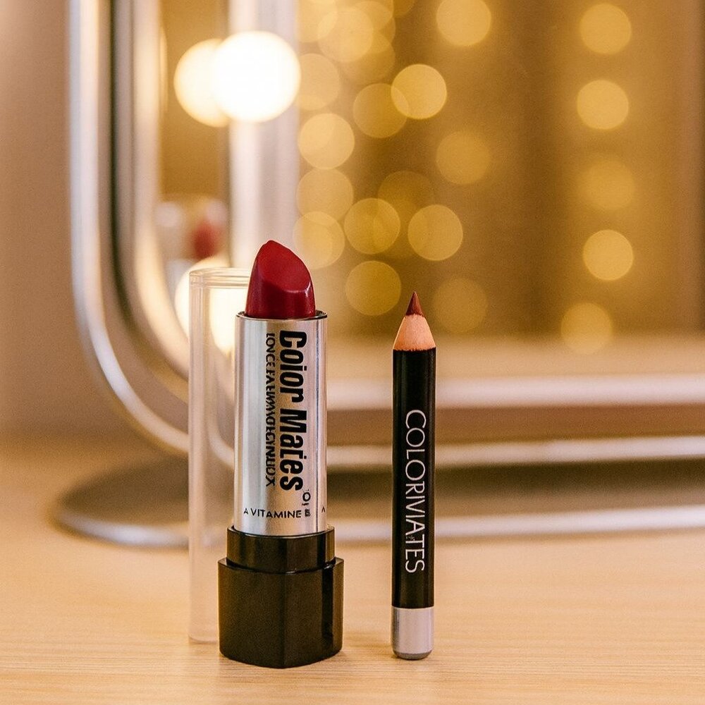 Colormates Lipstick And Lip Liner Pencil Ruby Red Long Lasting Vitamin E Duo New